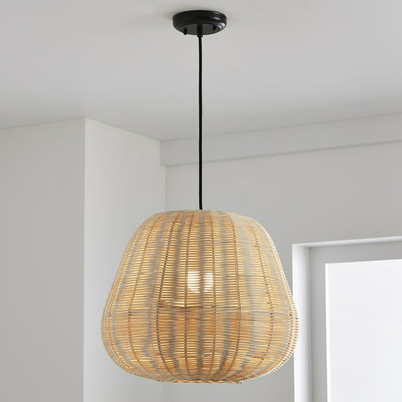 Better Homes & Gardens 16.5" Architectural Natural Woven Pendant Light, Adjustable Cord