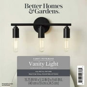 Better Homes & Gardens 16" Farmhouse 3-Light Black Vanity Light, Metal Fixture Bulbs Not Included