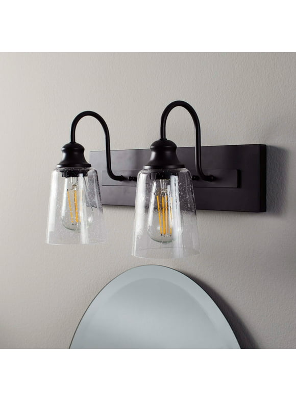 Better Homes & Gardens 16-IN 2-Light Modern Wall Sconce Vanity Light, Glass Shades, LED Bulbs Included CA