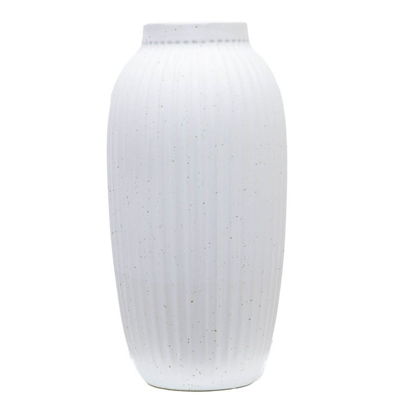Better Homes & Gardens Indoor Speckled Ribbed Ceramic Vase, 16", White