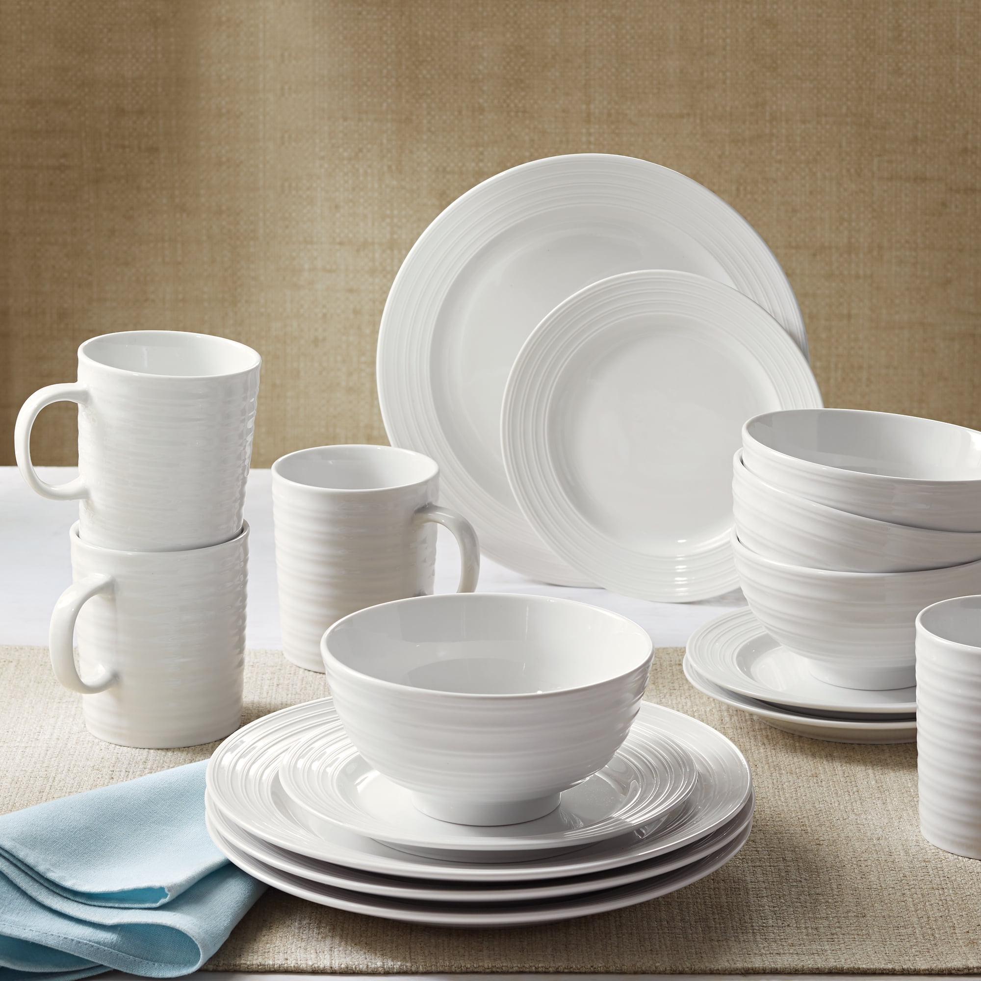 Better Homes Gardens 16 Piece Porcelain Textured Edge Dinnerware Set White