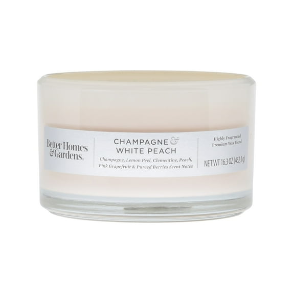 Better Homes & Gardens 16oz Champagne & White Peach Scented 3-Wick Dish Candle