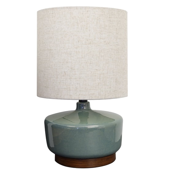 Better Homes & Gardens 17 in Mid-Century Green Ceramic Table Lamp with Wood Base