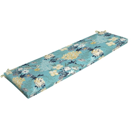 Better Homes & Gardens 17" x 46" Turquoise Floral Rectangle Outdoor Bench Cushion, 1 Piece