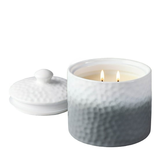 Better Homes & Gardens Blue Mint & Basil 2-Wick Gray & White Ombre Ceramic Jar Candle with Citronella, 17oz