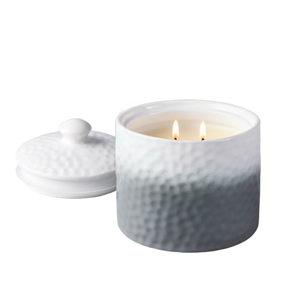 Better Homes & Gardens Blue Mint & Basil 2-Wick Gray & White Ombre Ceramic Jar Candle with Citronella, 17oz