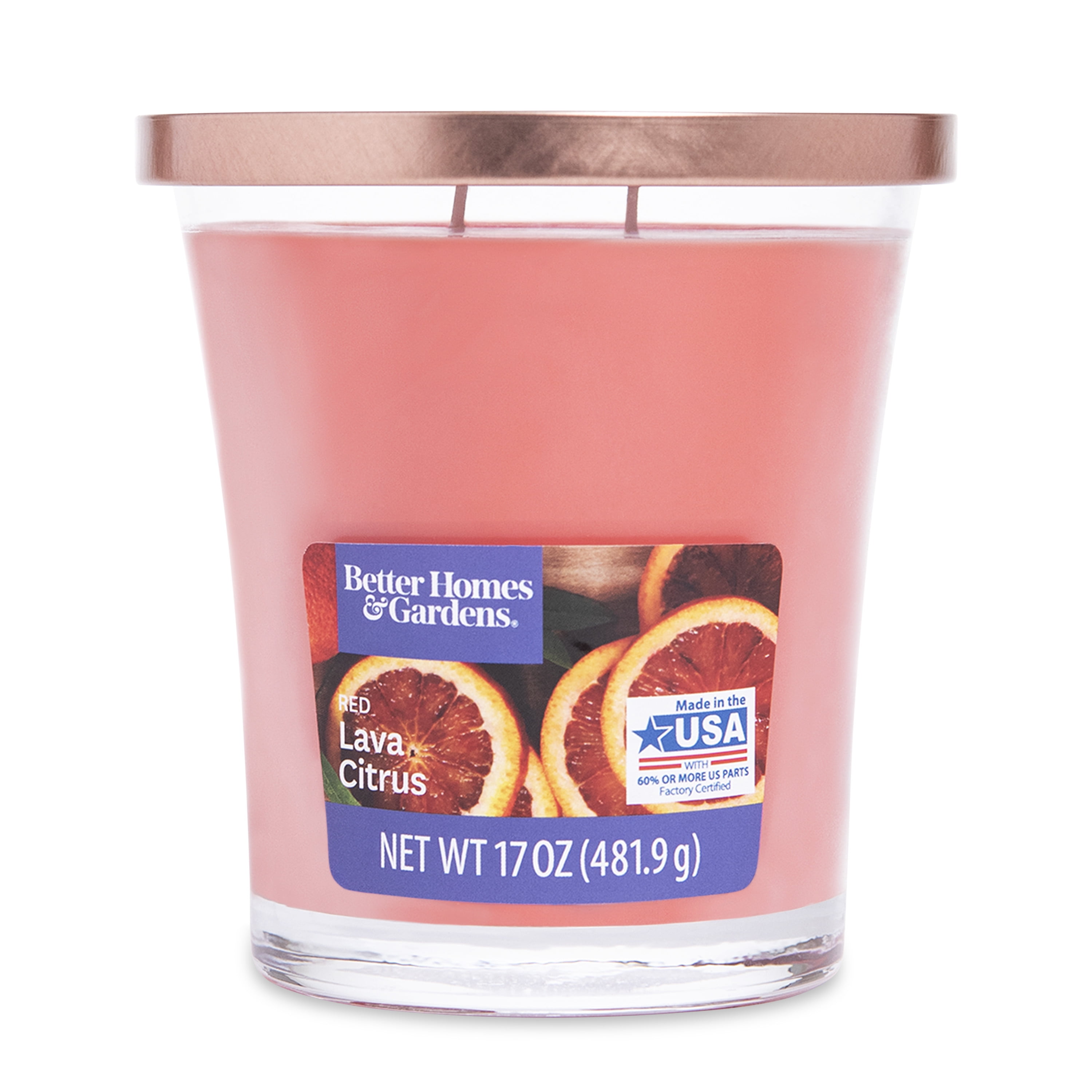 Better Homes Gardens 18oz Red Lava Citrus Scented 2 Wick Frosted Bell Jar Candle