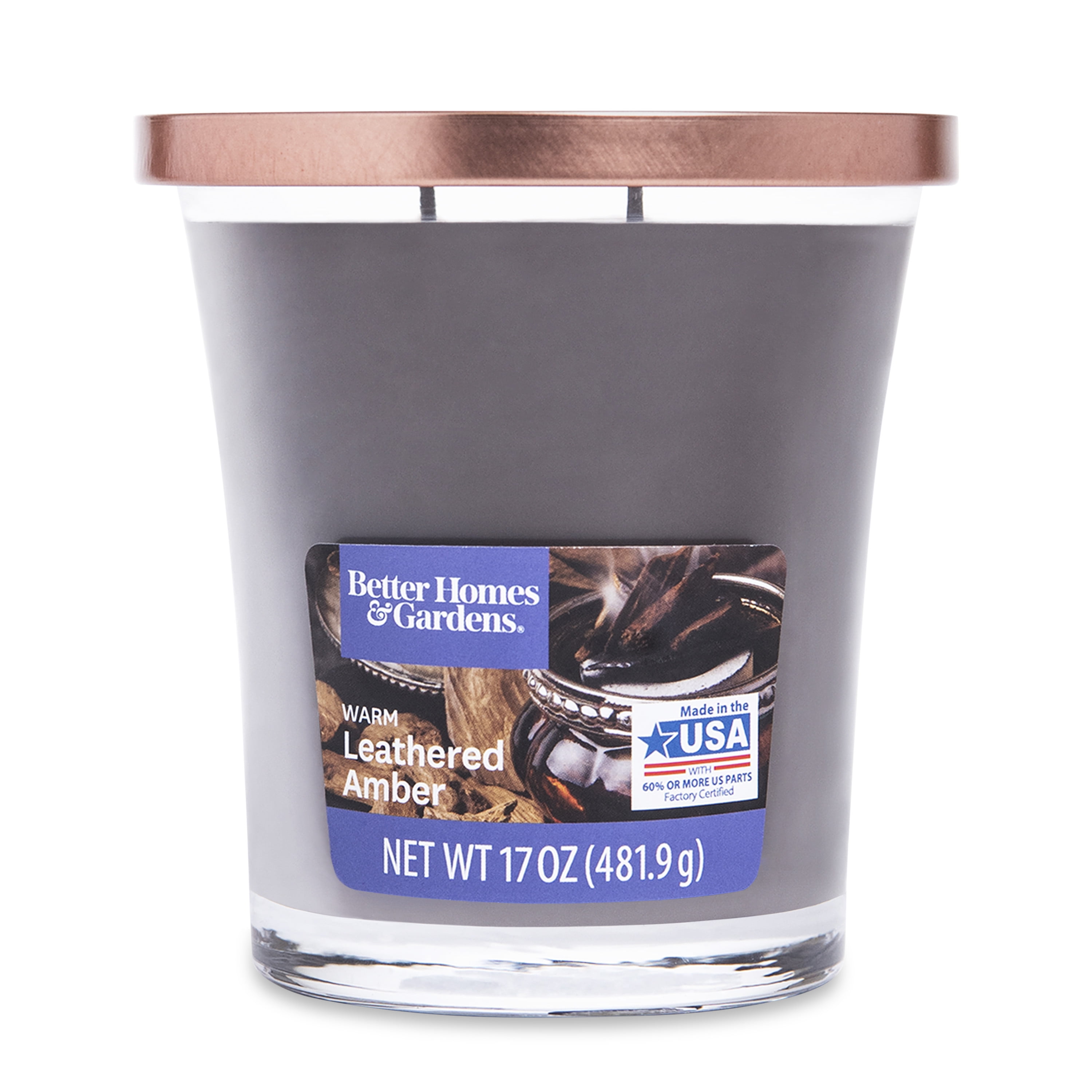 Better Homes & Gardens 17oz Warm Leathered Amber & Oud Scented 2-wick Jar Candle