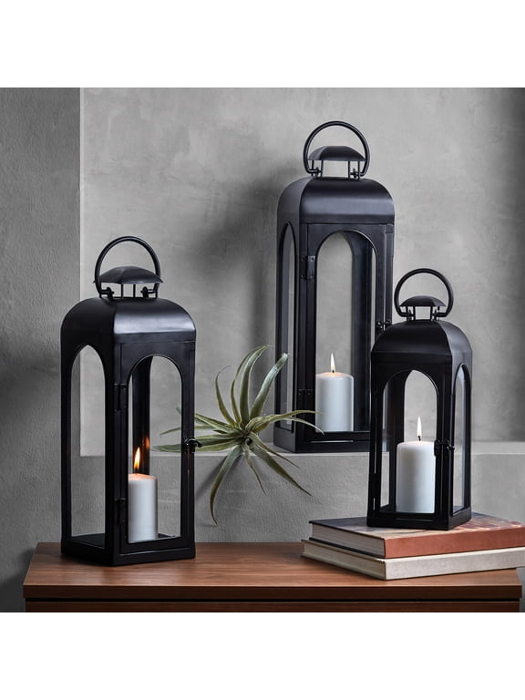 Black Metal Lantern Candle Holder, 18", Medium