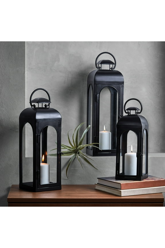Black Metal Lantern Candle Holder, 18", Medium
