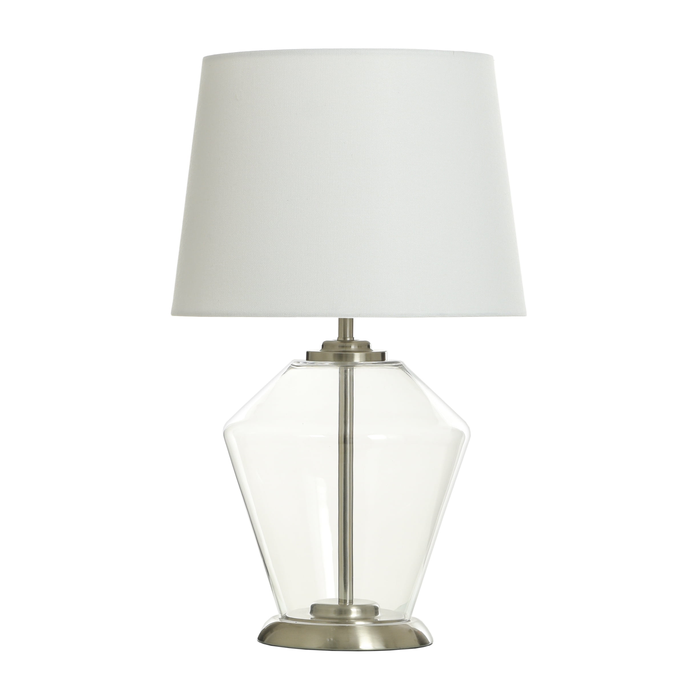 Better Homes & Gardens 18” Glass Table Lamp with White Tapered Drum Shade