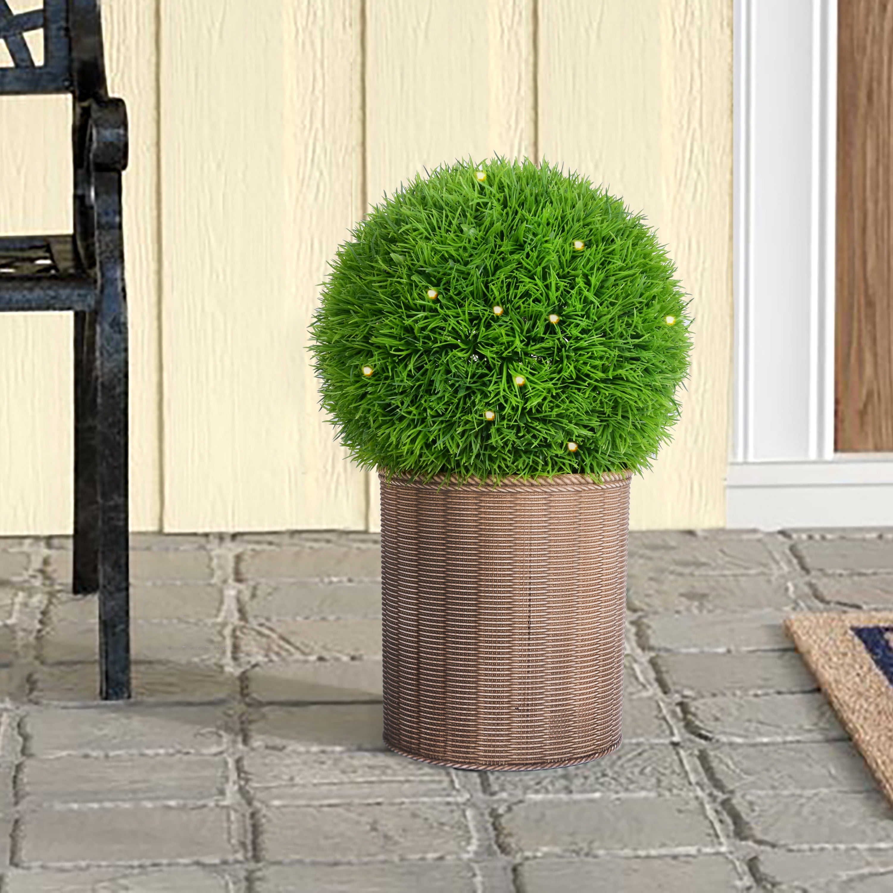 Better Homes & Gardens 18"H Round Pine Needle Artificial Topiary in Plastic Rattan Planter