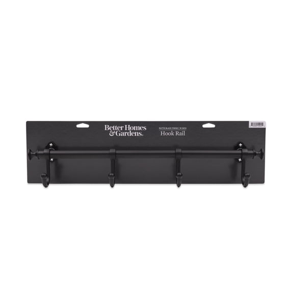 Better Homes & Gardens 18 in. Wall Mounted Metal Hook Rack, 4 Hooks, Matte Black