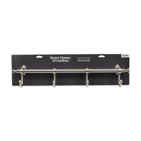 Better Homes & Gardens 18 in. Wall Mounted Metal Hook Rack, 4 Hooks, Satin Nickel
