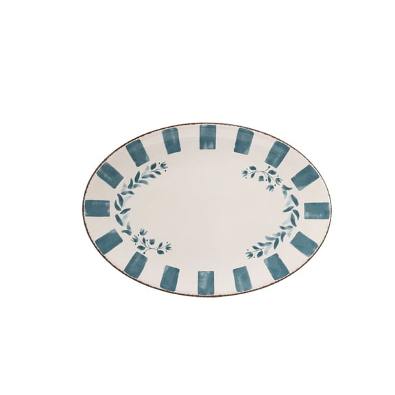 Better Homes & Gardens 18-inch Oval Bamboo Melamine Serving Tray, Blue