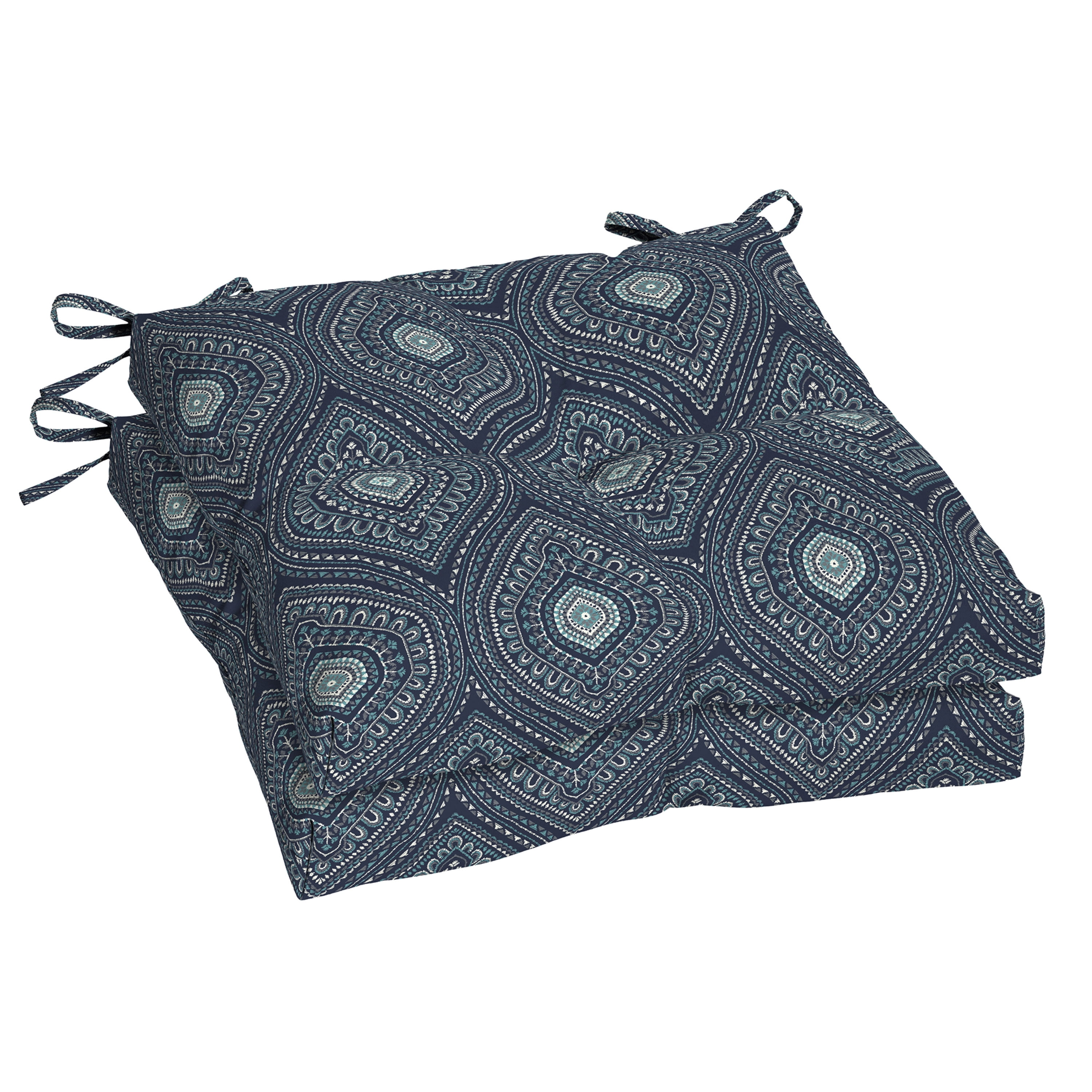 Better Homes Gardens 18 x 19 Blue Medallion Rectangle Outdoor Seat Cushion 2 Pack Walmart