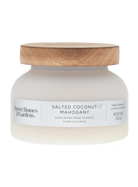 Better Homes & Gardens 18oz Salted Coconut & Mahogany Scented 2-Wick Frosted Bell Jar Candle