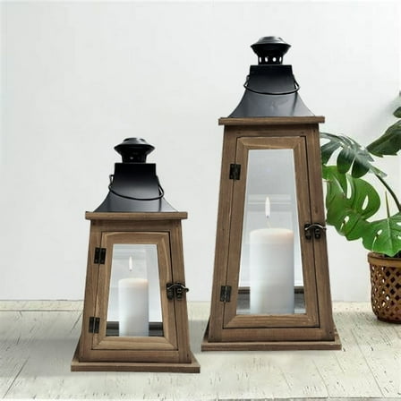 Better Homes & Gardens Rustic Wood Metal Candleholder Lantern, 19", Large