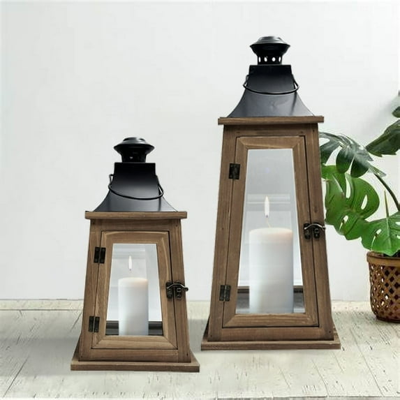 Better Homes & Gardens Rustic Wood Metal Candleholder Lantern, 19", Large