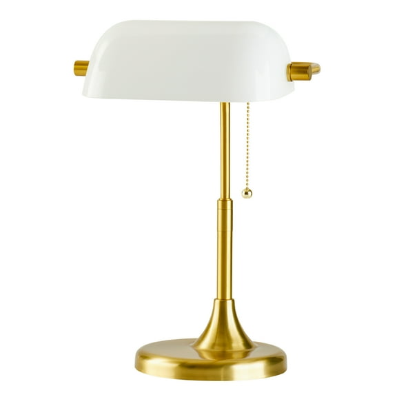 Better Homes & Gardens 19" Gold/White Modern Glass Banker Desk Lamp