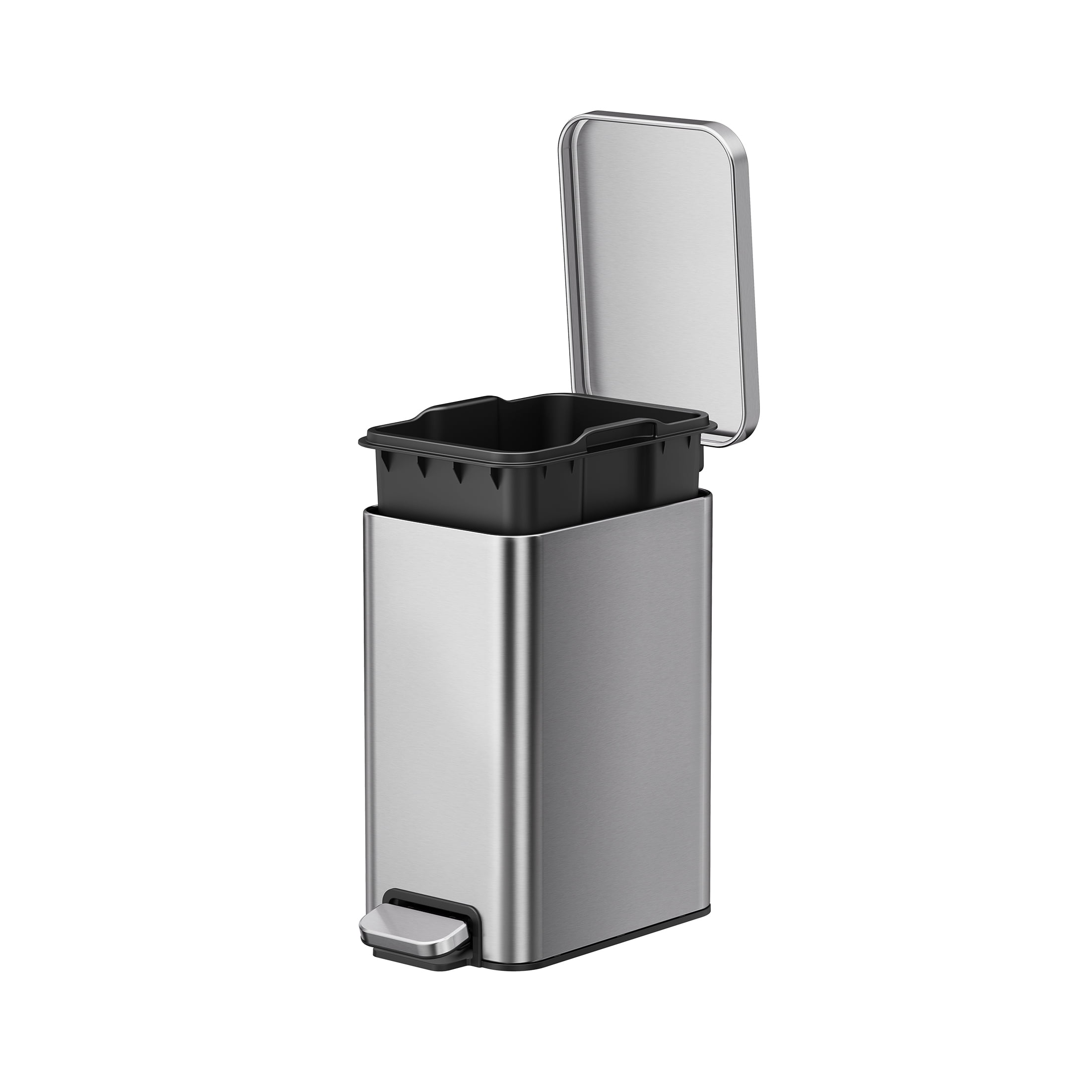 Better Homes & Gardens Bedroom / Office Trash Can, 2.6 Gallon Small Stainless Steel Step Garbage Bucket Bin with Soft Close Lid, Silver