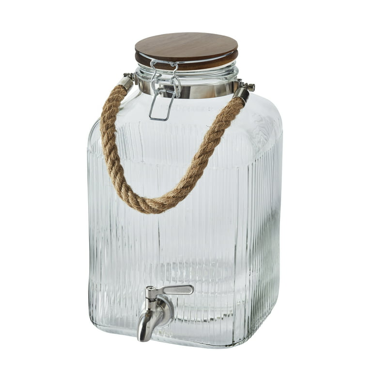 Better Homes & Gardens Ribbed Glass Beverage Dispenser with Wooden Lid - 2 Gal