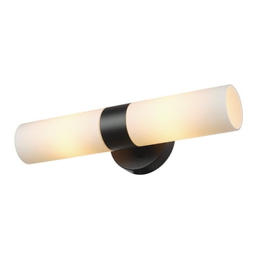 Better Homes & Gardens Contemporary 2-Light Vanity Light, Matte Black, White Glass, Filament Bulbs