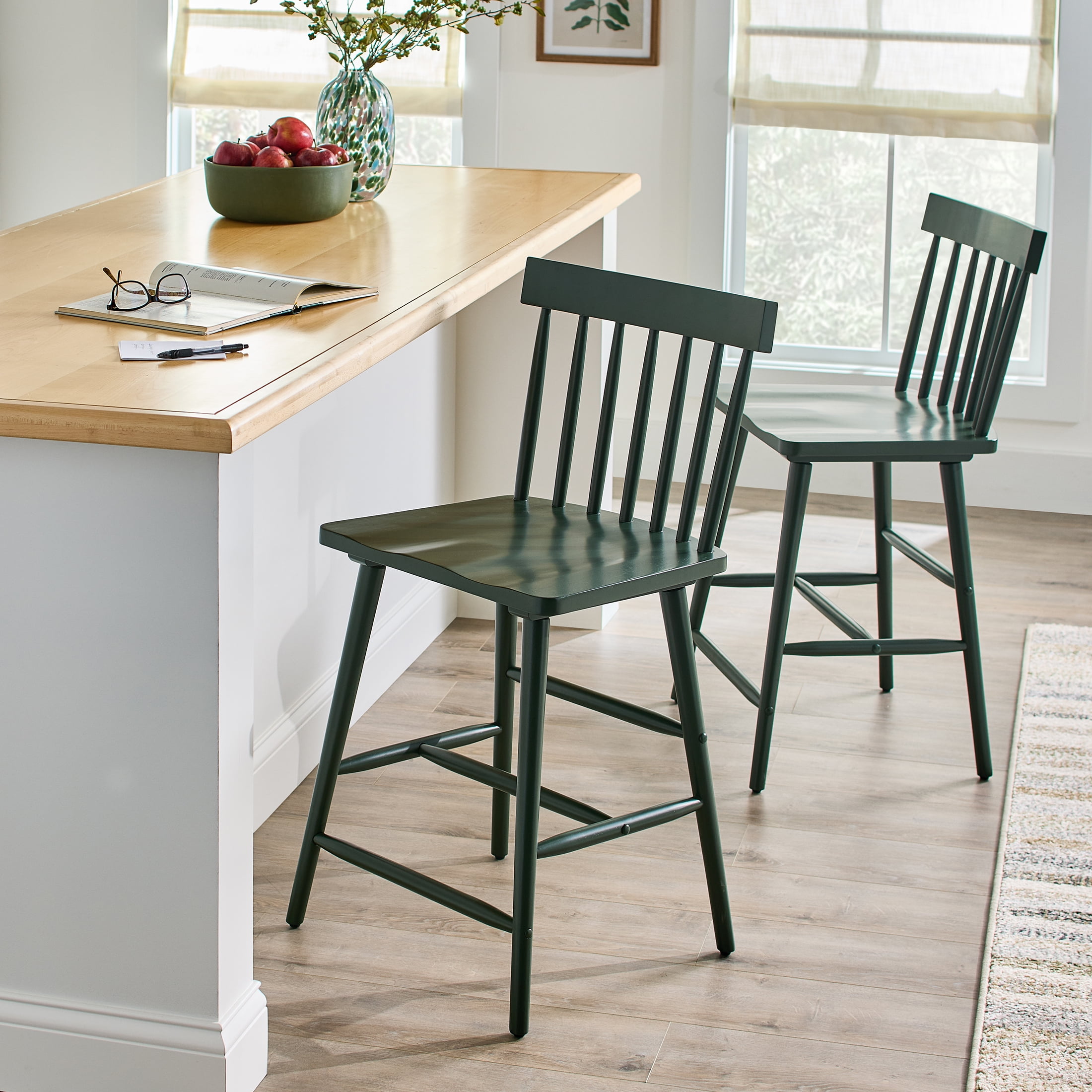 Better Homes & Gardens Gerald Counter Stool 2 Pack, Deep Green Finish - Walmart.com