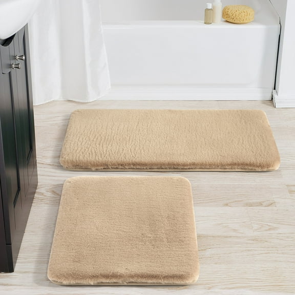 Better Homes & Gardens Cozy 2 Piece Faux Fur Brown Polyester Bath Rug Set, 17" x 24" & 20" x 30"