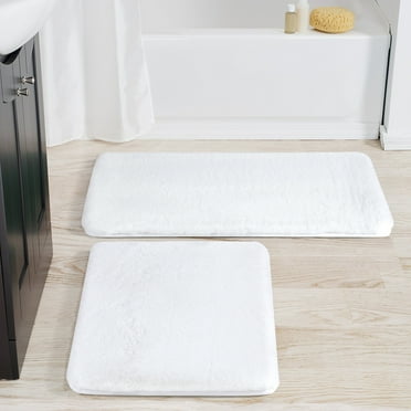 Better Homes & Gardens 2 Piece Faux Fur Bath Rug Set, White, Polyester, 17" x 24" & 20" x 30"
