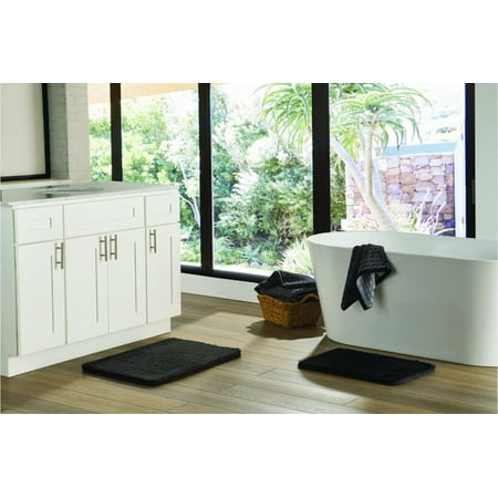 Better Homes & Gardens 2-Piece Gray Faux Rabbit Fur Bath Rug Set, Soft Plush, 17"x24" & 20"x30"