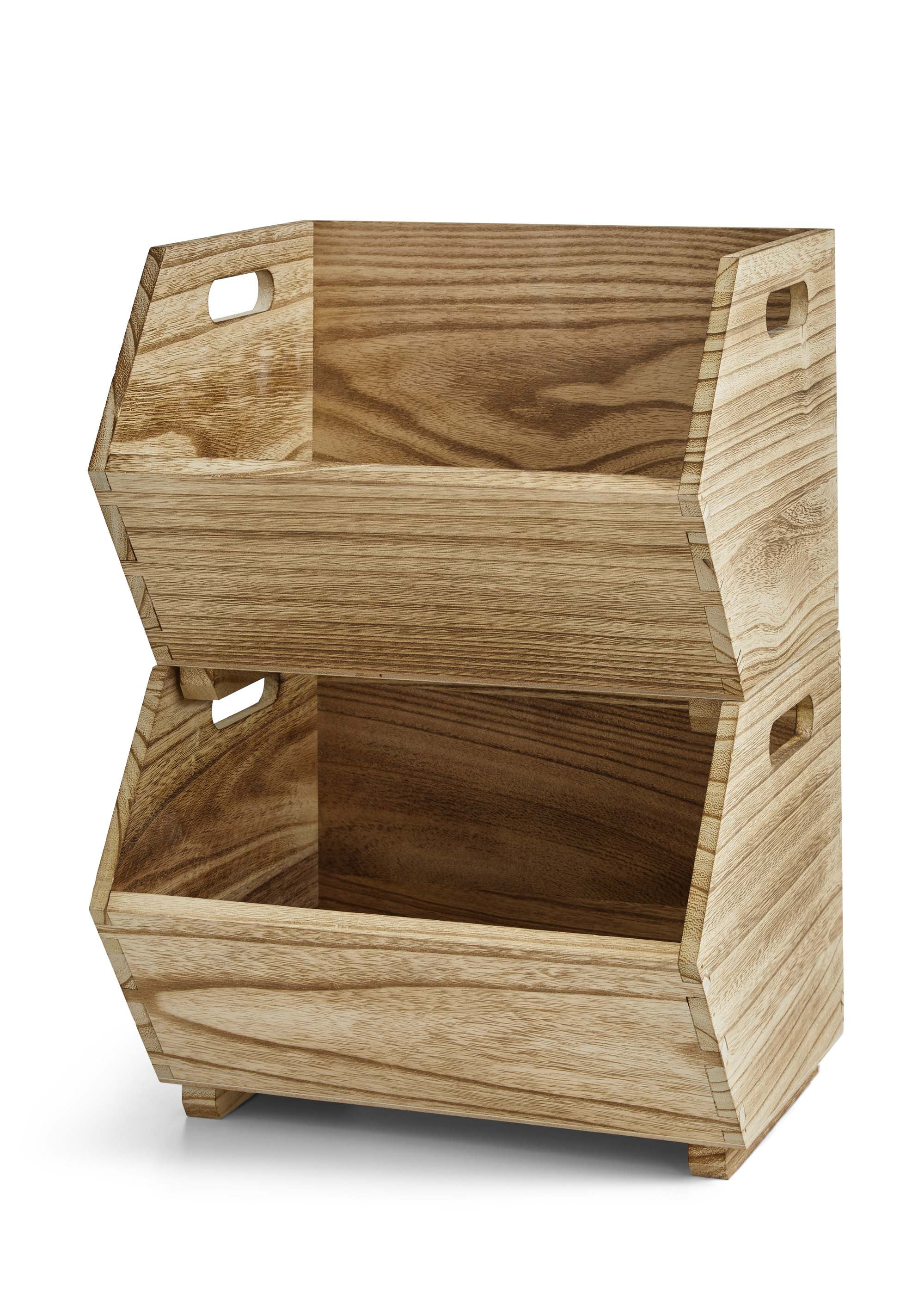 Better Homes & Gardens Adult Natural Wood Stacking Storage Bin Set 2