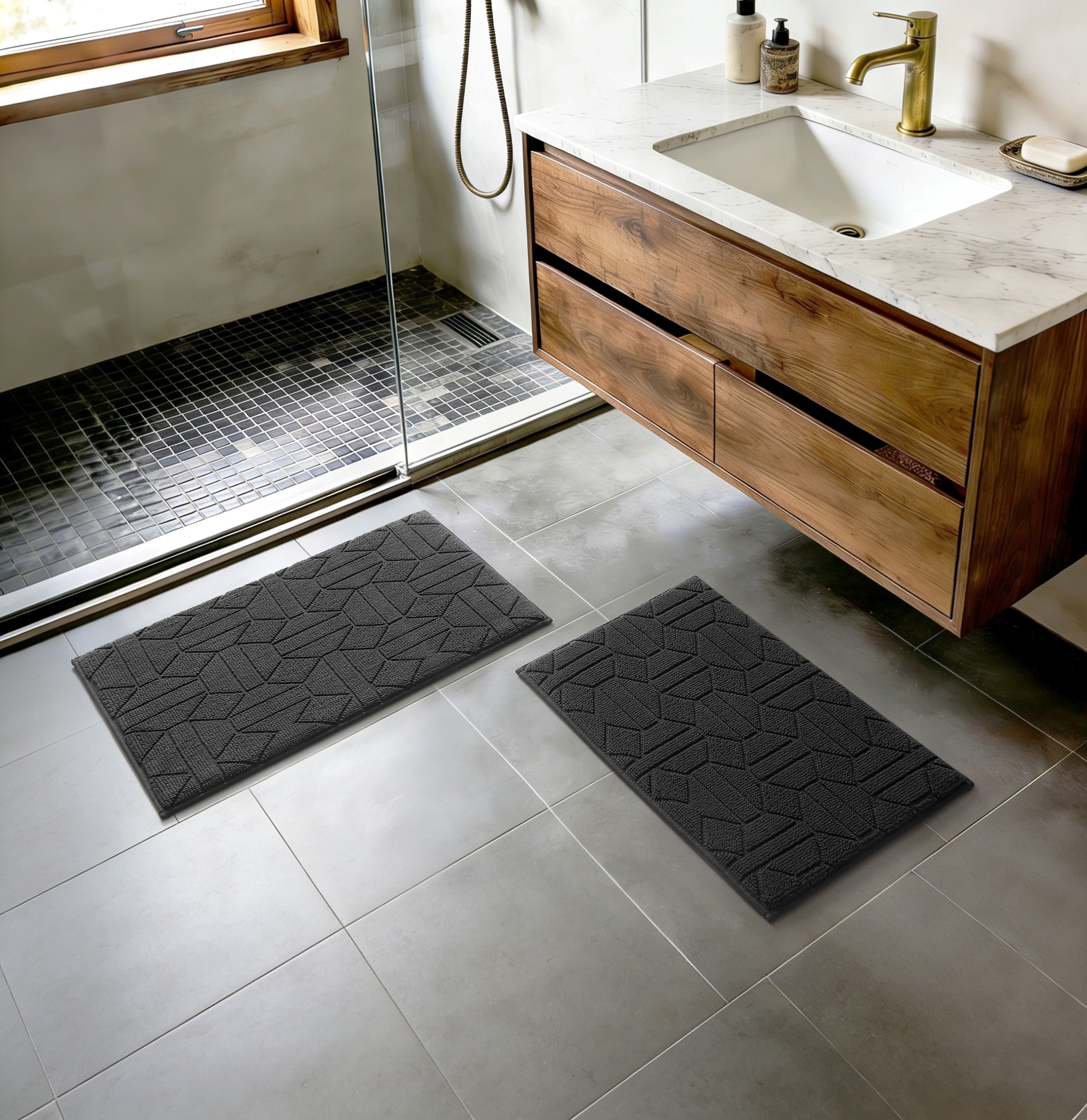 Better Homes & Gardens 2 Piece Paver Diamond Luxury Tufted Memory Foam Bath Rug Set, Grey