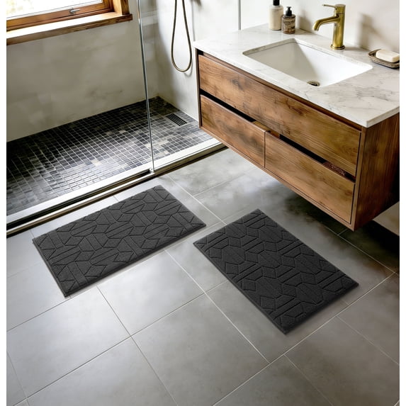 Better Homes & Gardens 2 Piece Paver Diamond Luxury Tufted Memory Foam Bath Rug Set, Grey