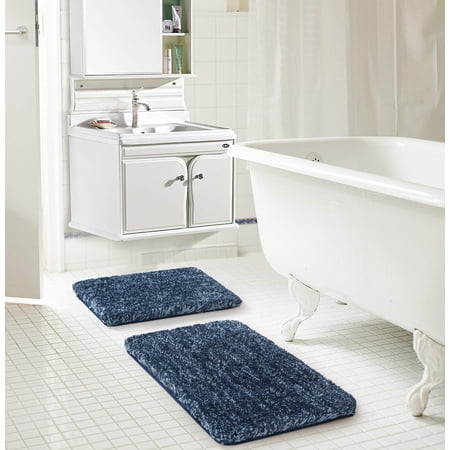 Better Homes & Gardens 2 Piece Soft Cloud Bath Rug Set, 17x 24 & 20 x 30, Blue, Polyester