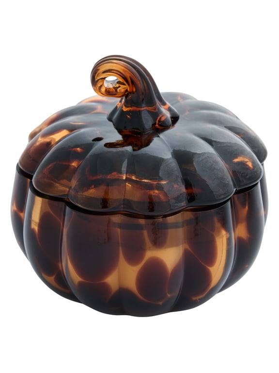 Better Homes & Gardens 2-Wick 8 oz Dark Brown Tortoiseshell Glass Pumpkin Jar Candle, Farm Apple Pumpkin