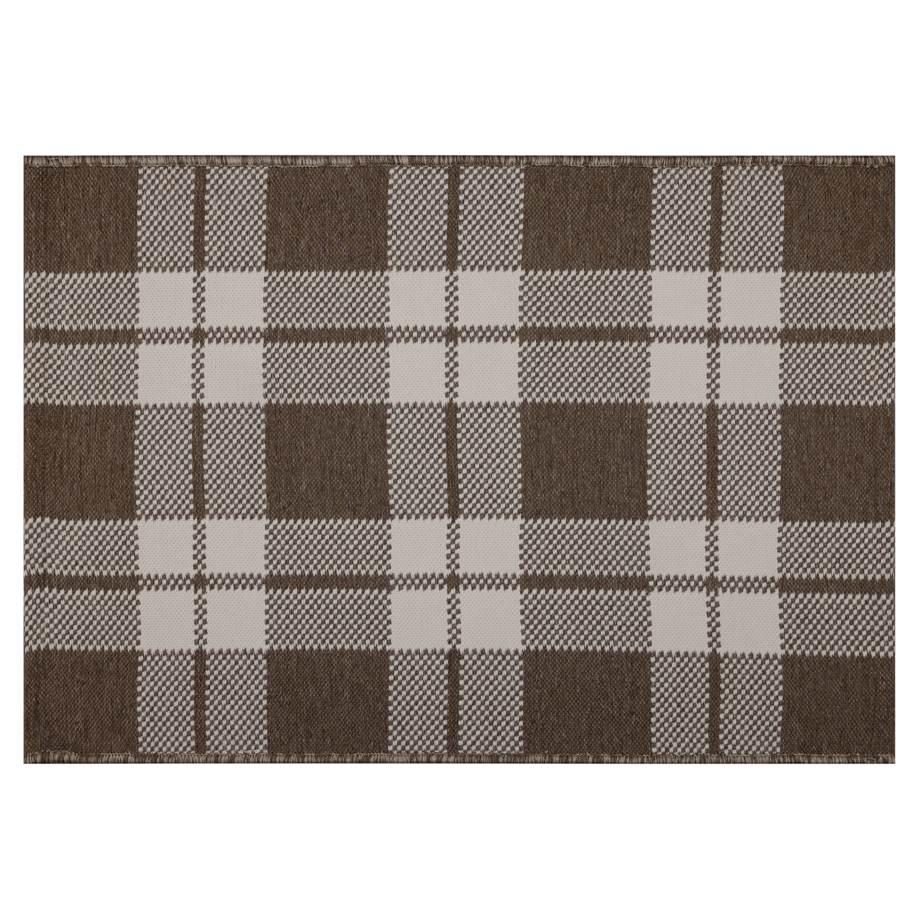 Better Homes & Gardens 2' x 3' Brown Reversible Buffalo Plaid & Stripes Indoor/ Outdoor Scatter Rug