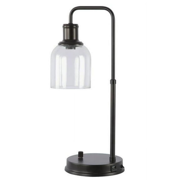 Better Homes & Gardens 20.5 in Height Bronze Metal Desk Lamp with Glass shade and USB Port, Classic Design