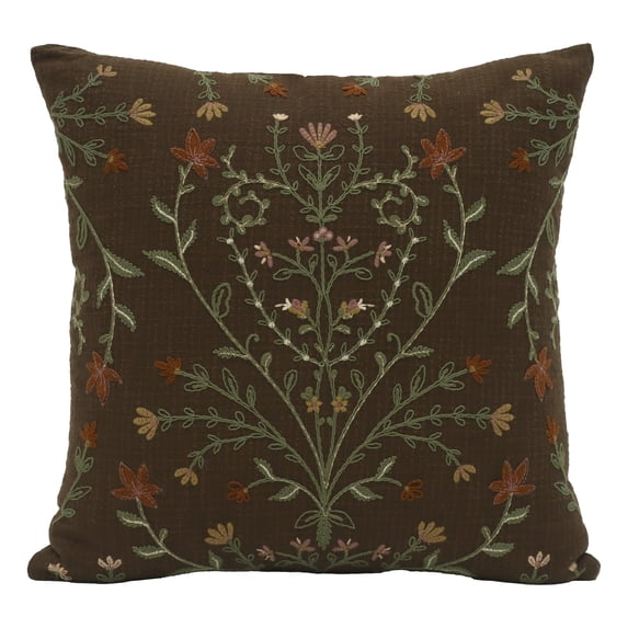 Better Homes & Gardens 20 in x 20 in Brown Floral Embroidery Decorative Throw Pillow