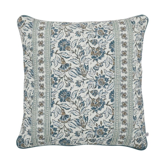 Better Homes & Gardens 20" x 20" Blue Block Print Floral Reversible Cotton Decorative Pillow