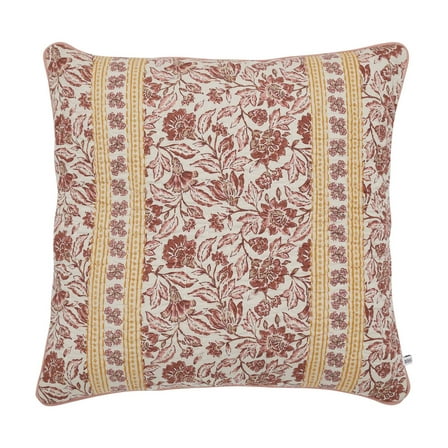 Better Homes & Gardens 20" x 20" Burgundy Red Block Print Floral Reversible Cotton Decorative Pillow