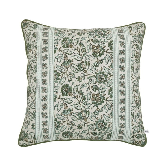 Better Homes & Gardens 20" x 20" Sage Green Block Print Floral Reversible Cotton Decorative Pillow
