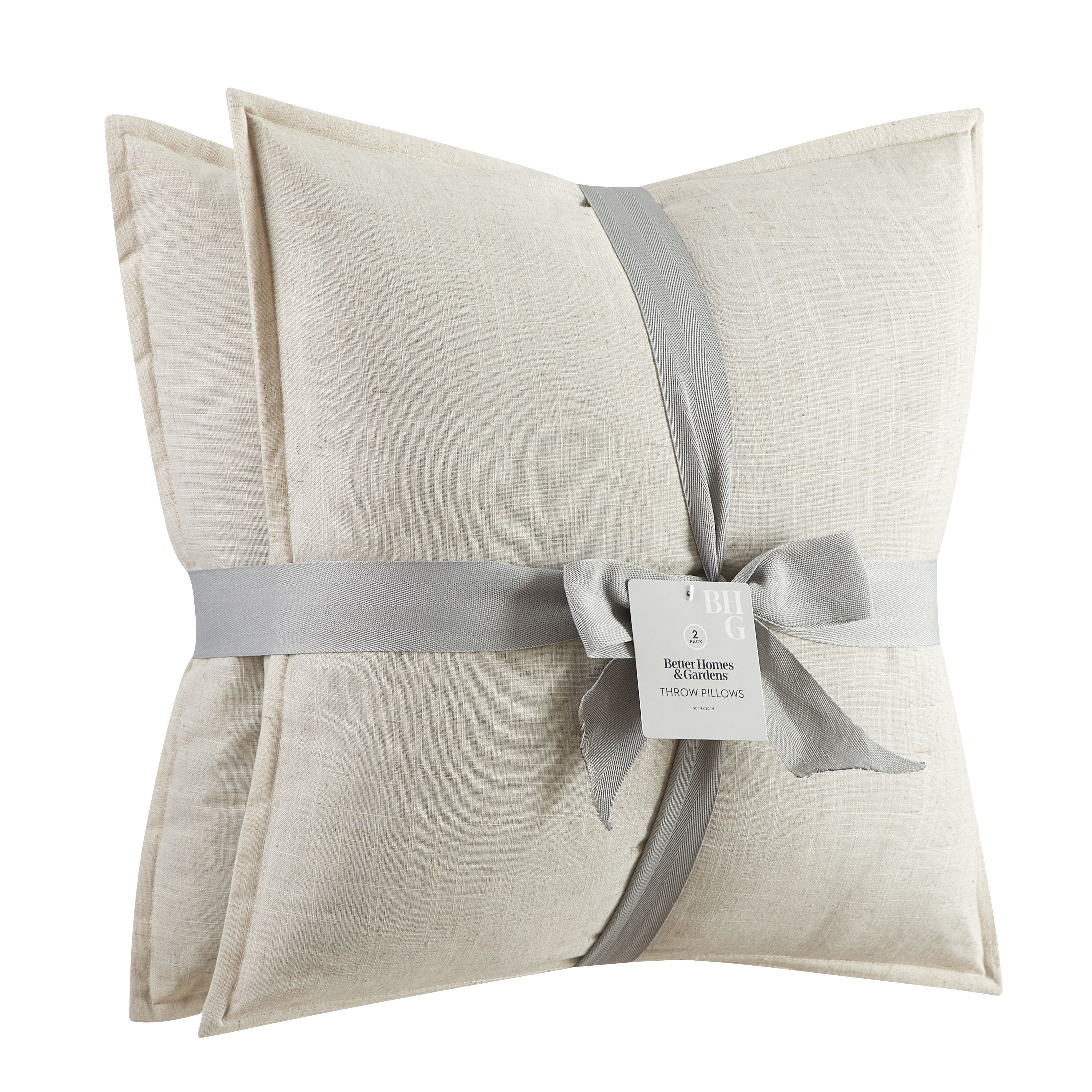 Better Homes & Gardens 20"x20" 2-Pack Linen Pillows, Papyrus Beige - Walmart.com
