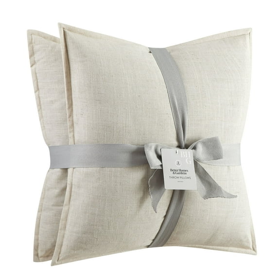 Better Homes & Gardens 20"x20" 2-Pack Linen Decorative Pillows, Papyrus Beige