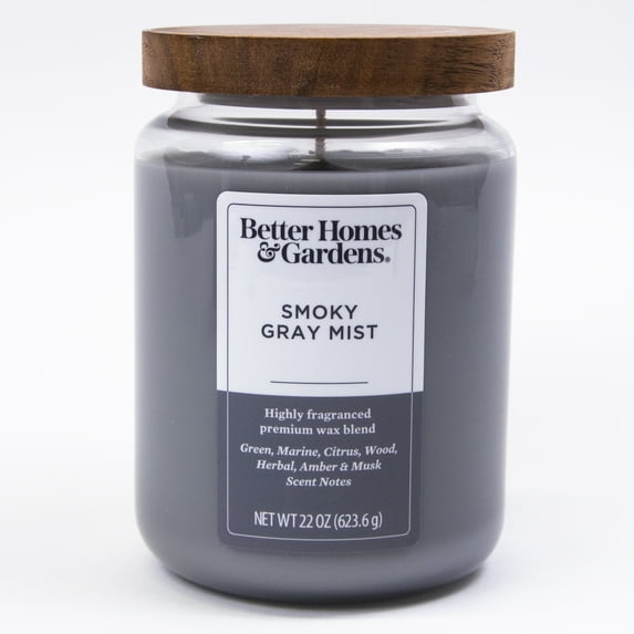 Better Homes & Gardens 22oz Smoky Grey Mist Scented Single-Wick Jar Candle