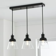 BHG 5W/40W Eqv Adjustable Pendant, A19 Dimmable LED Lighting, Matte Black 3 Clear Glass Shades 2700K