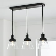 Better Homes & Gardens 25" Architectural 3-Light Island Pendant Light, Black Finish Clear Glass Shades