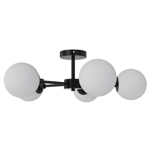 Better Homes & Gardens Five Globe Flush Mount Ceiling Light Matte Black Finish，T6×5 40W Soft White, Candelabra Base, Dimmable, 1 Pack