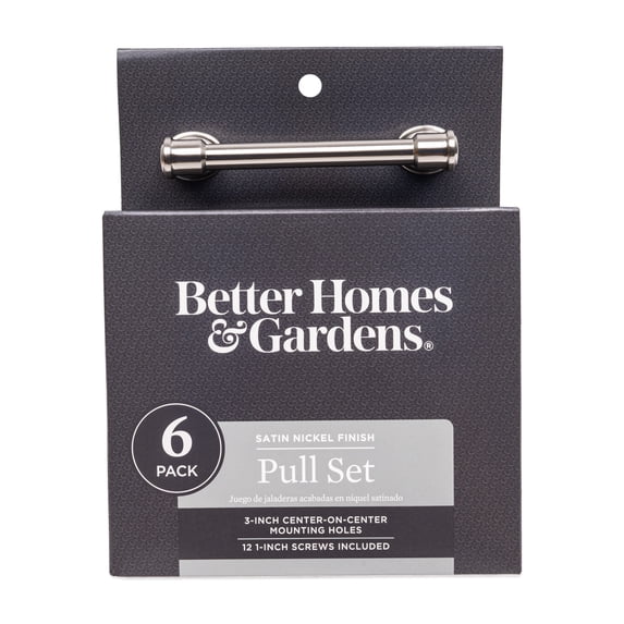 Better Homes & Gardens 3" (76mm) Center-to-Center Turned Pull, Satin Nickel, 6 Pack