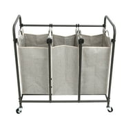 Better Homes & Gardens Laundry Sorter and Hamper, Metal Rolling Cart with 3 Removable Fabric Bins, Grey